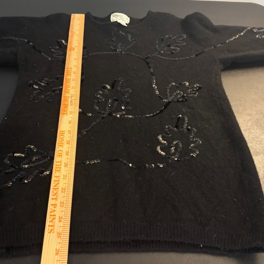 Reference Point by Dray Lambswool Black Floral Sequence 90's Sweater Womens LG‎ - Picture 7 of 8